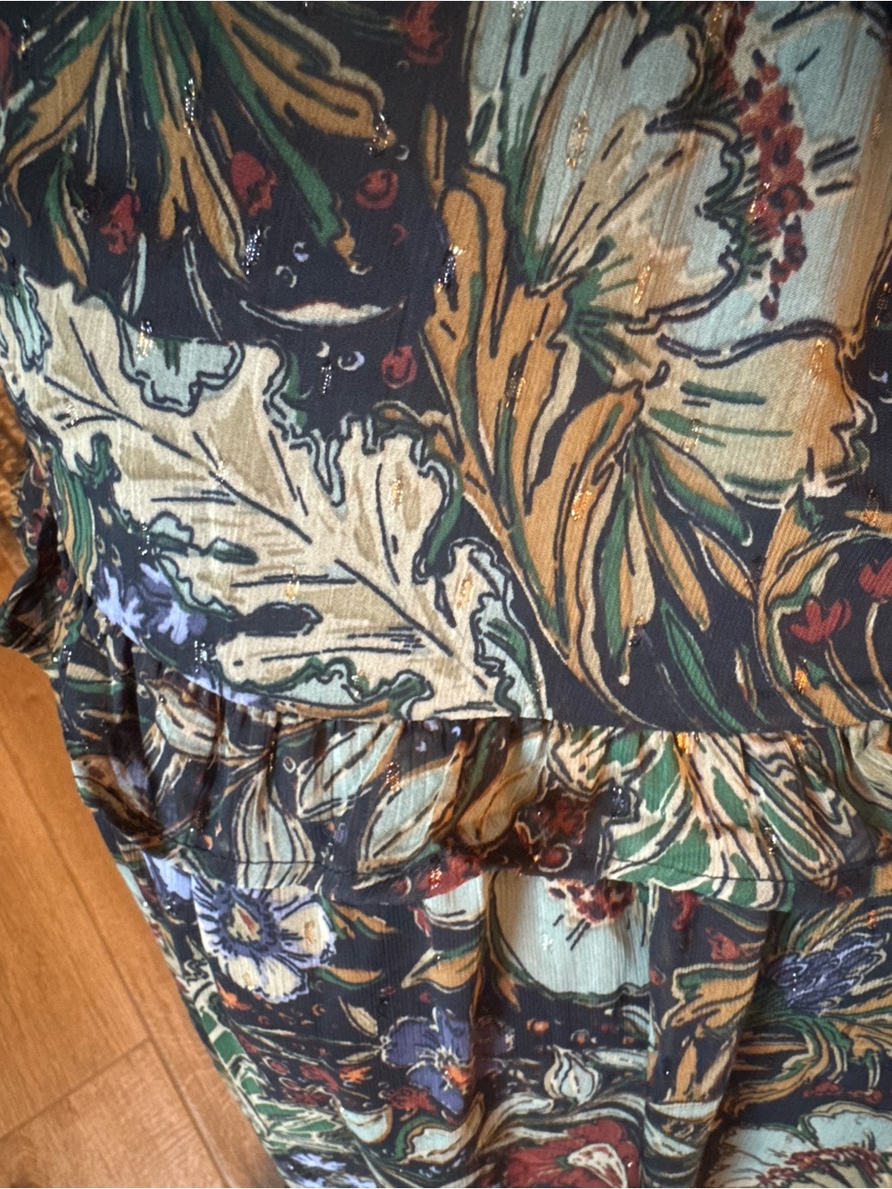12th Tribe Olive Floral V-Neck Maxi Dress with Side Slit - Picture 5 of 5